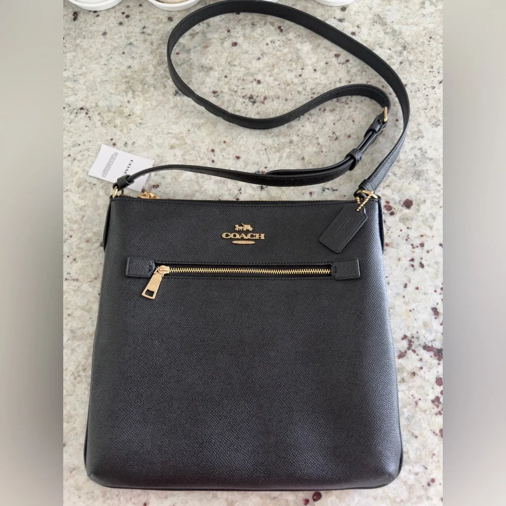 Coach Crossbody Purse Black Leather NWT - Picture 1 of 16